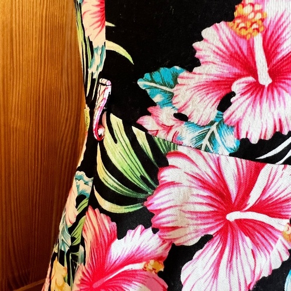 Yeoku Small Fit & Flare Dress Hawaiian Print Colorful 100% Cotton Knee Length - Picture 6 of 8